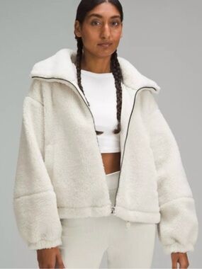 Lululemon Cinchable Hem Cozy Soft White Opal Fleece Full Zip Up Lined Jacket 4